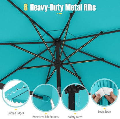 Tangkula 10 FT Patio Umbrella, 2-Tiers Scalloped Outdoor Table Market Umbrella with Tilt Adjustment, Crank, 8 Sturdy Ribs for Pool, Deck, Backyard (Turquoise)