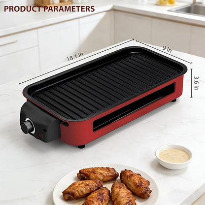 Pukomc Electric Indoor Grill,2 in 1 Indoor Grills for Kitchen with Grill Net & Non-Stick Cooking Removable Plate, Temperature Control, Dishwasher Safe, 1700W RED