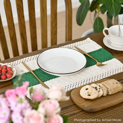 Artoid Mode Dark Green Farmhouse Rustic Placemats Set of 4,12x18 Inch Seasonal Holiday Hollow Table Mats Party Kitchen Dining Decoration