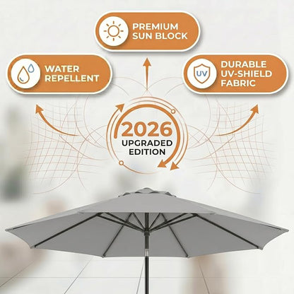 Greesum 9FT Outdoor Patio Umbrella, Table Umbrella for Yard, Market, Heavy-Duty Waterproof Pool Umbrella with 8 Sturdy Ribs, UV Protection for Beach, Deck, Garden, Backyard