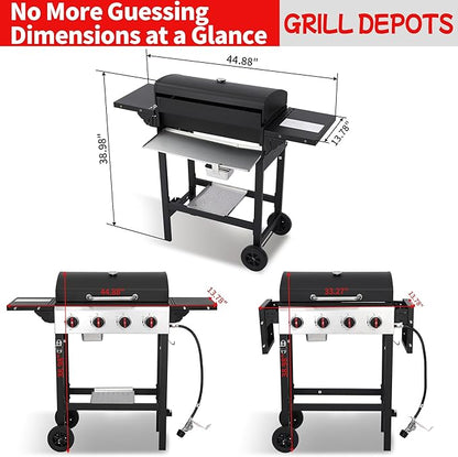 4-Burner Propane Gas Grill, 40,000 BTU Portable BBQ Grill with Cast Iron Grates & Foldable Side Shelves, Small Outdoor Gas Grill for Backyard Patio Camping Tailgating, Black