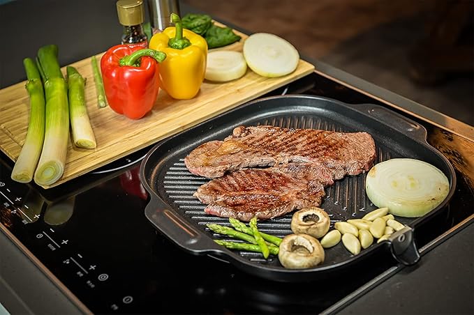 UPIT Wide Korean BBQ Grill Pan, Widen Nonstick Coating with Improved Grease Draining Spout
