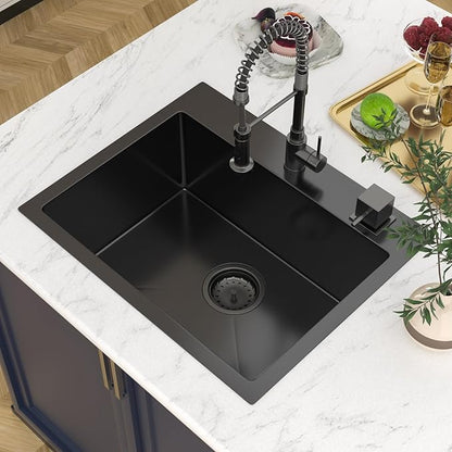 22 In Gunmetal Black Drop Bar Sink 22 x 18 Inch Kitchen Sink 18 Gauge Stainless Steel Single Bowl Topmount Handmade Sink for Outdoor, RV, 22x18x9
