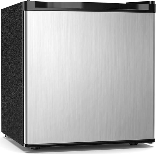 Antarctic Star 1.6 Cu. Ft Mini Fridge with Freezer,Small Compact Refrigerator with Single Reversible Door, Removable Shelves, 7 Adjustable Thermostat, for Dorm/Bedroom/Office,Steel