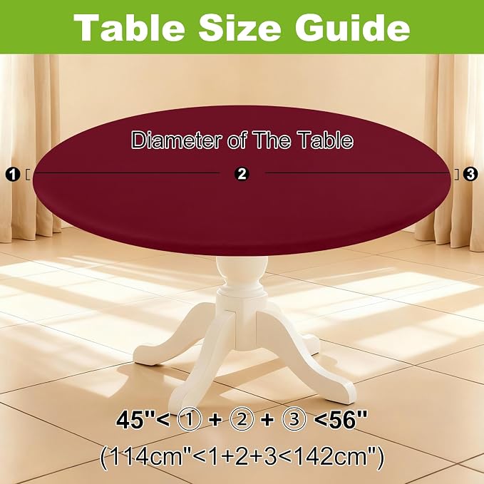 Smiry Round Spandex Tablecloth, Elastic Fitted Washable Tablecloths for 45"-56" Tables, Waterpoof Stretch Picnic Table Cover for Dining, Indoor and Outdoor, Wine Red