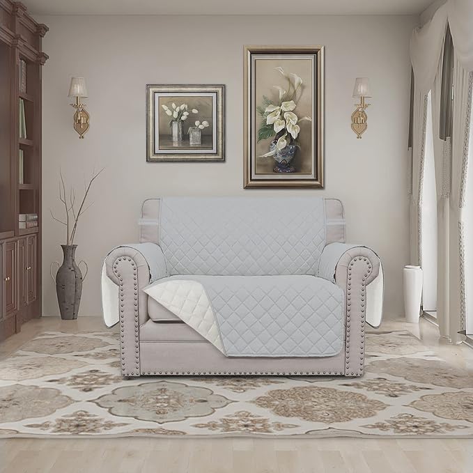 Easy-Going Reversible Couch Cover, Oversized Chair, Light Gray/Ivory | Machine Washable Slipcover For Dogs, Water Resistant Furniture Mat For Living Room, Non-Slip Sofa Cover, Pet Friendly