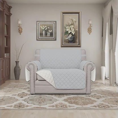 Easy-Going Reversible Couch Cover, Oversized Chair, Light Gray/Ivory | Machine Washable Slipcover For Dogs, Water Resistant Furniture Mat For Living Room, Non-Slip Sofa Cover, Pet Friendly