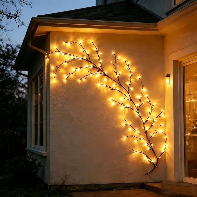 Solar Outdoor Willow Vine Light, 5.9ft 96LED Warm White Tree Branch Lights | Waterproof Solar Powered Brown Wire Decor Auto On/Off for Patio Garden Yard Balcony (Solar Powered Willow Vine Lights)