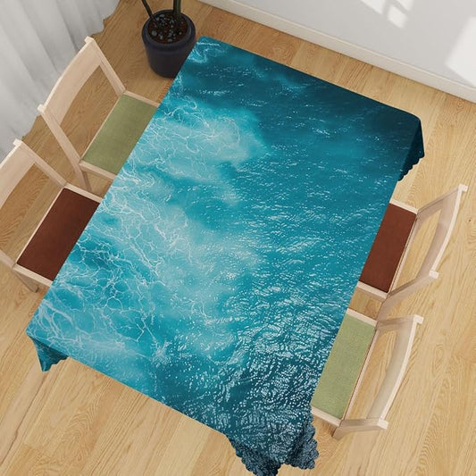 Ocean Decorative Rectangle Tablecloth Waves Blue Sea Water Ripple Rectangle Table Cover Anti-Oil Tablecloth for Dining Tables, Parties, Wedding and Banquet Decoration 52" x 70" 4-6 Seats