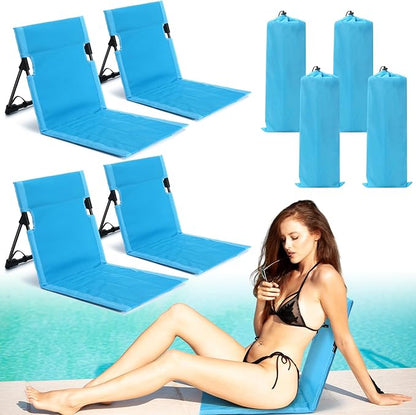 Karenhi 4 Pcs Foldable Poolside Beach Chairs for Edge of Pool Portable Beach Chairs Folding Pool Seats with Back Support Carry Bag for Adults Traveling Camping Picnic Lawn (Light Blue)