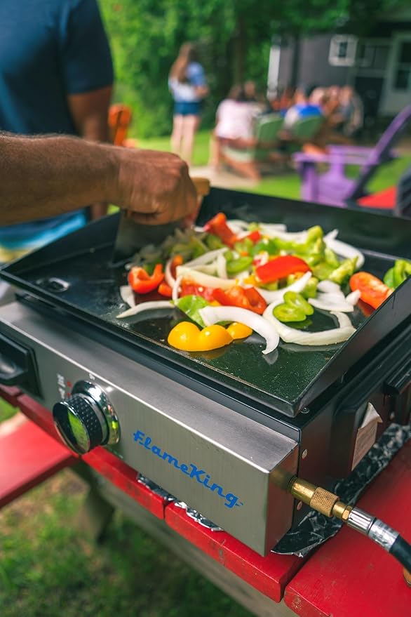 Flame King Flat Top Portable Propane Cast Iron Grill Griddle Tabletop for Outdoor Camping, Tailgating, Outdoor Cooking