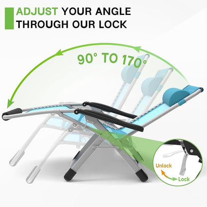 ZENPETIO Oversized Zero Gravity Chair, 33In XXL 500LBS with Cushion | Anti Gravity Recliner Lounge Chair with Aluminum Alloy Lock & Footrest, 90-170° Adjustable, for Lawn Patio Indoor Outdoor