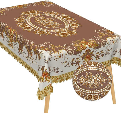 French Floral Rectangular Tablecloth Brown Flowers Tablecloths Vintage Luxury Classic Design Waterproof Rectangle Polyester Resistant Table Cover for Picnic Dinner Decor 70x140 Inch