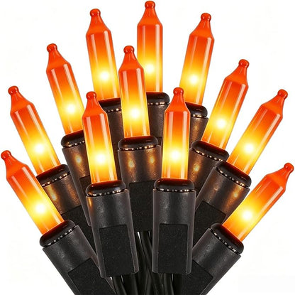 Orange Halloween Lights, 100 Count, Incandescent Mini Halloween String Lights Outdoor, Black Wire Connectable Tree Light for Garland Christmas Thanksgiving Holiday Patio Home Decor