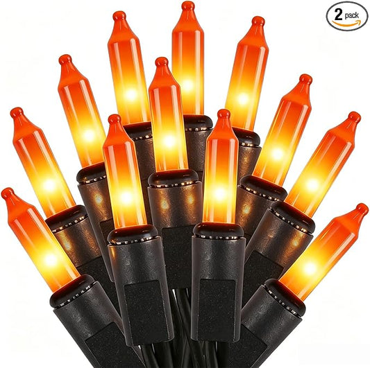 2 Pack Orange Halloween Lights, 100 Count, Incandescent Mini Halloween String Lights Outdoor, Black Wire Connectable Tree Light for Garland Christmas Thanksgiving Holiday Patio Home Decor