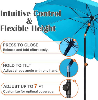 Blissun 6.5ft Patio Umbrella with Push Button Tilt & Height Adjustable, UV50+ Sun Protection with Sturdy Fiberglass Ribs & Iron Pole, Market Umbrella for Outdoor Table Garden Backyard Beach