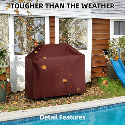 BBQ Gas Grill Cover for Outdoor, Anti-UV, Rip-Proof, 600D Oxford Fade Resistant Material, Barbecue Cover with Hook and Loop Straps & Adjustable Hem Drawstring (Reddish Brown, 32”x26”x43”)