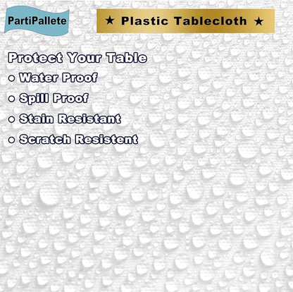 3-Pack Premium Plastic White Tablecloth Disposable 54" x 108" Rectangle Table Cover Party PEVA Table Cloths for Parties Birthday Wedding Engagement Banquet Fits up to 8 ft Long Tables