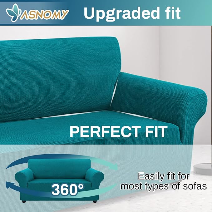 Asnomy Stretch Couch Covers Washable,loveseat Cover Slipcovers,Peacock Blue | 1-Piece Sofa Cover(55"-78") loveseat cover Furniture Protector Soft Jacquard,Non-Slip Elastic Bottom for Dogs & Kids