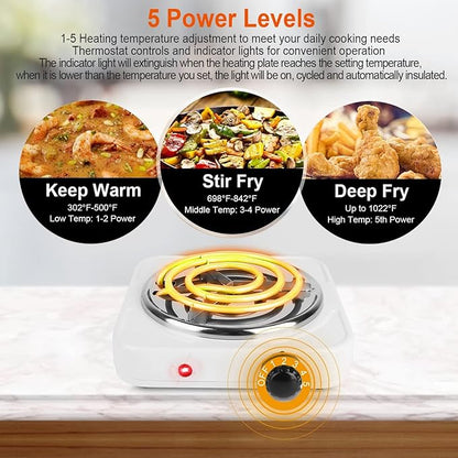 1000W Electric Single Burner, Electric Hot Plate for Cooking Portable Cooking Stove, Countertop Burner Cooktop for Kitchen, Dorm, Temperature Control, Easy to Clean, Black