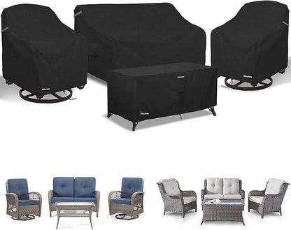 ANartcle Patio Furniture Covers 4 Piece Set, 600D Waterproof Heavy Duty Outdoor Furniture Covers,Fit Wicker Patio Loveseat, Swivel Rocker Chair and Coffee Table,Black