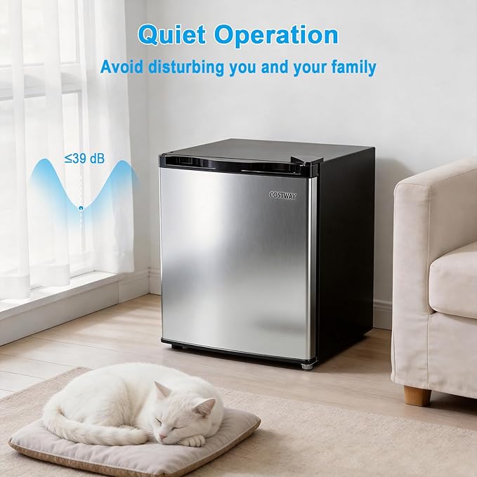COSTWAY 1.7 Cu.Ft Mini Fridge, Compact Refrigerator w/Chiller Compartment, Adjustable Thermostat, Reversible Single Door & Low Noise, Small Refrigerator for Dorm, Office, Bedroom & Apartment (Silver)