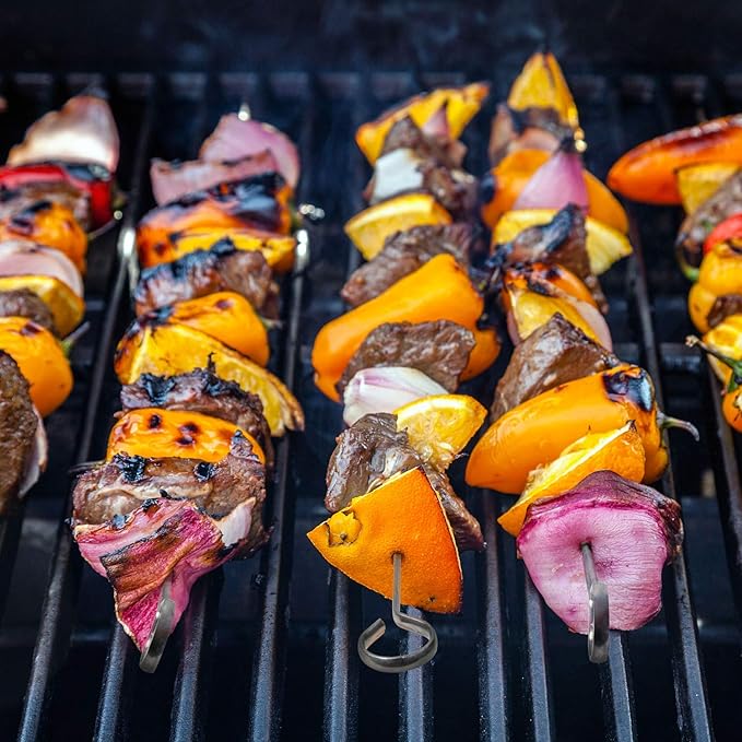 Blue Donuts 24 Pack Kabob Skewers for Grilling 8 Inch - BBQ Grill Grilling Accessories, Stainless Steel, Pack of 24