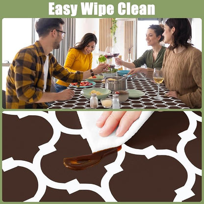 Smiry Picnic Fitted Table Cover, 4 Foot Flannel Backed Vinyl Tablecloth | Waterproof Elastic Stretch Table Cloth, Wipeable Plastic Tablecloth for Camping, Indoor & Outdoor (Coffee, 30" x 48")