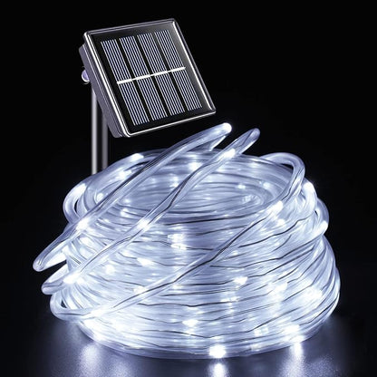 YEGUO Solar Rope Lights Outdoor Waterproof, 66ft 200 LED White String Lights, 8 Modes Fairy Lights in Clear Thin Tube