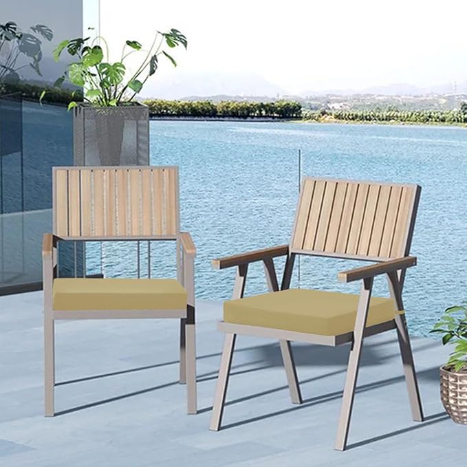 Cozyide Outdoor Chair Cushions, Waterproof Patio Seat Cushions with Adjustable Straps, Square Corner Patio Chair Cushions for Garden, Khaki, 18.5x16x3 Inch (Pack of 4)
