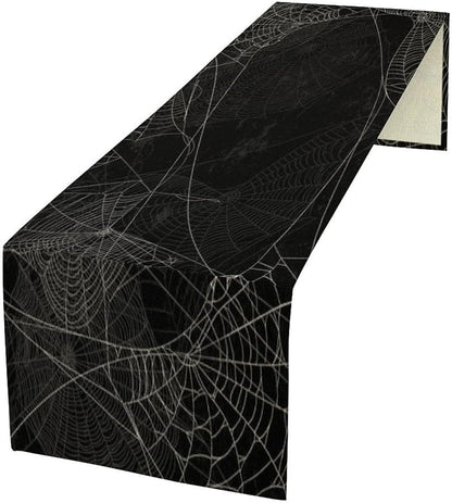 Halloween Spider Web Table Runner Fall Black Burlap Table Runners Autumn Rustic Dining Table Decor for Kitchen Dining Banquet Party Home Decor 13 x 70 Inch