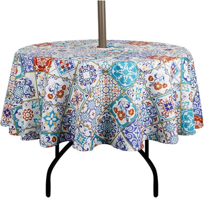 EHouseHome Outdoor and Indoor 60inch Round Tablecloth with Umbrella Hole and Zipper, Waterproof Zippered Patio Cloths, Spring/Summer Table Covers for Backyard Circular Table/BBQs/Picnic