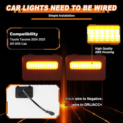 4PCS LED Front Bumper Grille Lights Smoked Lens for Toyota Tacoma 2024 2025 SR SR5 Cab Front Mesh Warning Light Daytime Running Light Amber Grille Lamps Kit