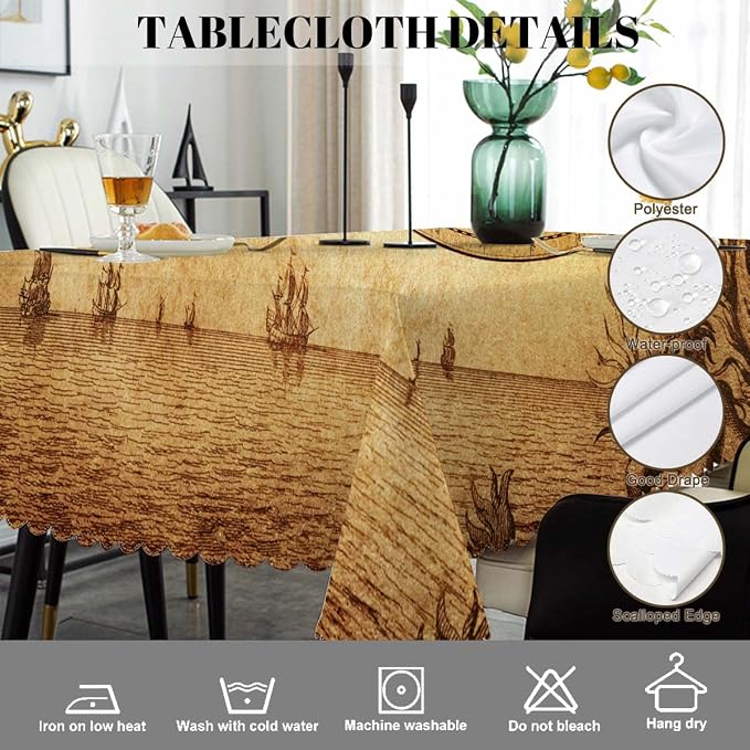 Swono Rectangle Tablecloth World Map Table Cover 52x70 Inch Vintage World Map Earth Global Geography Table Cloth for Rectangle Tables Decorative Tablecloth for Dining Party Camping BBQ
