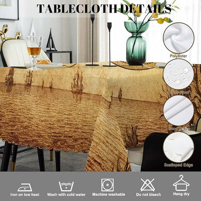 Swono Rectangle Tablecloth World Map Table Cover 52x70 Inch Vintage World Map Earth Global Geography Table Cloth for Rectangle Tables Decorative Tablecloth for Dining Party Camping BBQ