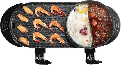 VEVOR Hot Pot with Grill, 2200W 2-in-1 Electric Smokeless Grill and Hot Pot, Korean BBQ Shabu Shabu Hotpot with Separate Dual Temperature Control, Non-stick Pan, for 1-6 People Family Dinning