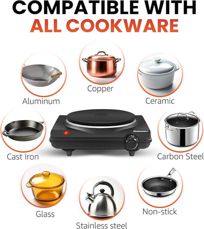 Elite Gourmet Countertop Electric Burner, 1000W Cast Iron Hot Plate, 7 Heat Settings, Portable Cooktop for RV, Dorm, Office & Small Kitchens, Road-Ready & Compact (Pack of 4)