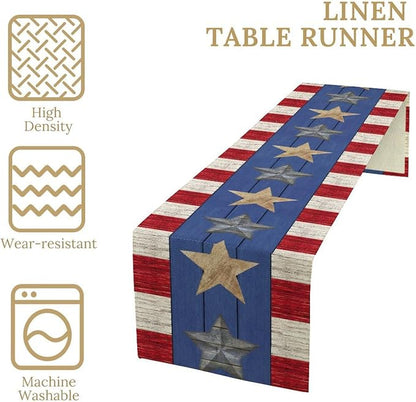 4th of July Memorial Day Table Runner, American Flag Stars Stripe for Home Kitchen Restaurant Holiday Kitchen Dining Table Decorations for Home Party Decor 13 x 70 Inch