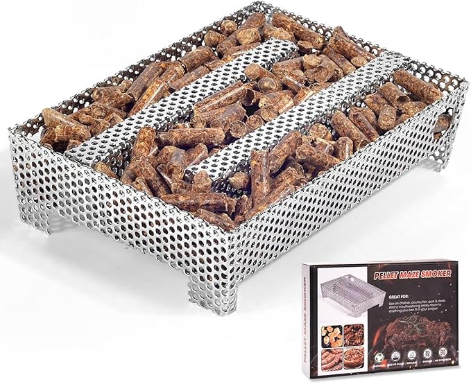 5" x 8" Pellet Smoker Tray 12 Hours of Billowing Smoke, Smoker Box for Gas Grilling,Cold Smoker Generator for BBQ,like Grill Tube BBQ Smoker Perfect for Hot Cold Meat, Cheese, Fish and Pork Smoking