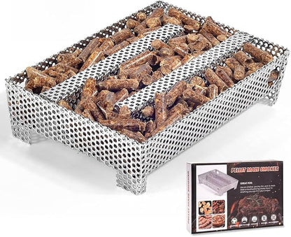 5" x 8" Pellet Smoker Tray 12 Hours of Billowing Smoke, Smoker Box for Gas Grilling,Cold Smoker Generator for BBQ,like Grill Tube BBQ Smoker Perfect for Hot Cold Meat, Cheese, Fish and Pork Smoking