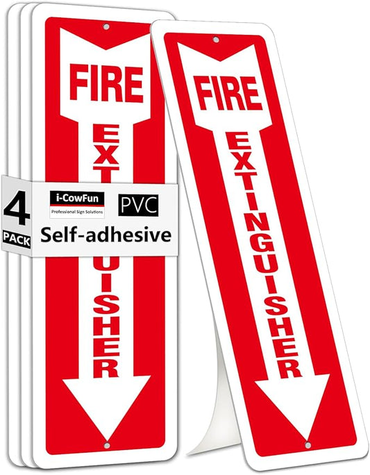 (4 Pack) Self-adhesive Fire Extinguisher Sign, 12" x 4" Durable Plastic Fire Extinguisher Sticker for Business and Home Use, Indoor, Outdoor, 20 Mil Thick PVC Safety Signs, Weather-resistant, No Fade, Easy to Install