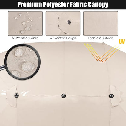Tangkula 15Ft Double-Sided Patio Umbrella, Outdoor Extra Large Umbrella W/Hand-Crank System & Air Vents, Market Twin Umbrella W/ 12-Rib Sturdy Metal Frame for Poolside, Garden Backyard (Beige)