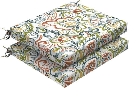 DYTXIII Set of 2 Outdoor Chair Cushions, Water Resistant 18.5"x16"x2" Square Seat Cushion for Patio Dining Chairs, High-Density Replacement Pads for Indoor Outdoor Furniture - Paisley Botanical