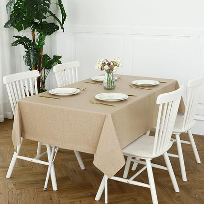 Romanstile 100% Waterproof PVC Tablecloth, Rectangle Oil Spill Proof Stain Resistant Vinyl Table Cloth, Wipe Clean Plastic Table Covers for Kitchen/Dining/Parties - 60 x 84 Inch, Khaki