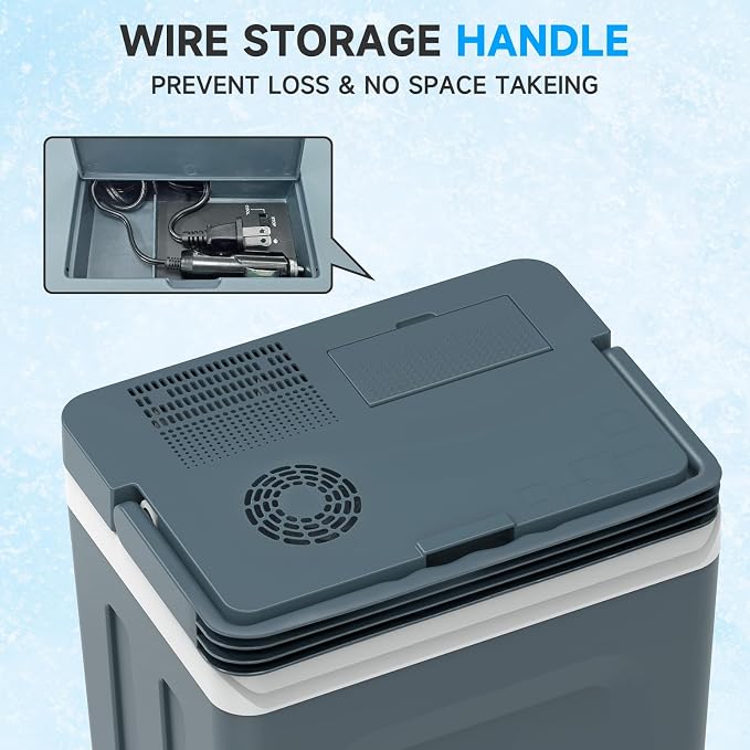 TopAutoGear 25L/30L Portable Electric Cooler & Warmer 32℉-149℉, Small Refrigerator with Handle, 110V AC and 12V DC Car Fridge, Camping/Outdoor/Travel Cooler for Vehicles & Trucks, Grey 25L