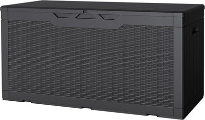 JUMMICO 100 Gallon Resin Deck Box, Waterproof Outdoor Storage Box with Lockable Lid for Garden Tools, Patio Cushions (Black)