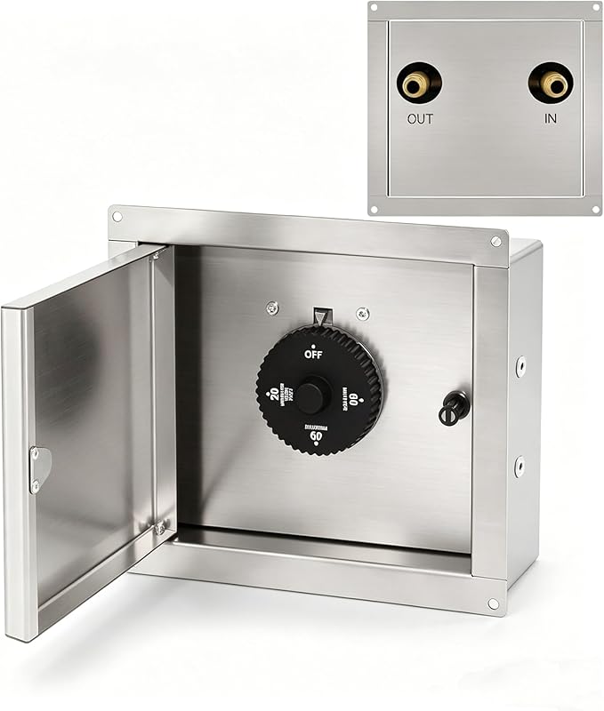 1 Hour Timer Box Mechanical 20/40/60 Min Setting, 304 Stainless Steel Splash-Proof for Outdoor Kitchen, Propane or Natural Gas Timer Shut Off Valve