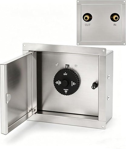 1 Hour Timer Box Mechanical 20/40/60 Min Setting, 304 Stainless Steel Splash-Proof for Outdoor Kitchen, Propane or Natural Gas Timer Shut Off Valve