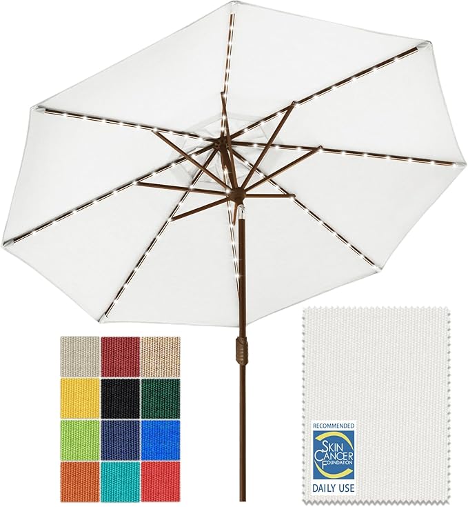 EliteShade USA 10-Year-Non-Fading 9ft Market Patio Umbrella, Commercial Grade Table Sun Umbrella with 80 Solar LED Lights, Crank Open, Windproof & UPF 50+ UV Protection for Garden, Deck, Pool, Backyard, White