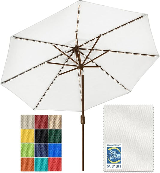 EliteShade USA 10-Year-Non-Fading 9ft Market Patio Umbrella, Commercial Grade Table Sun Umbrella with 80 Solar LED Lights, Crank Open, Windproof & UPF 50+ UV Protection for Garden, Deck, Pool, Backyard, White
